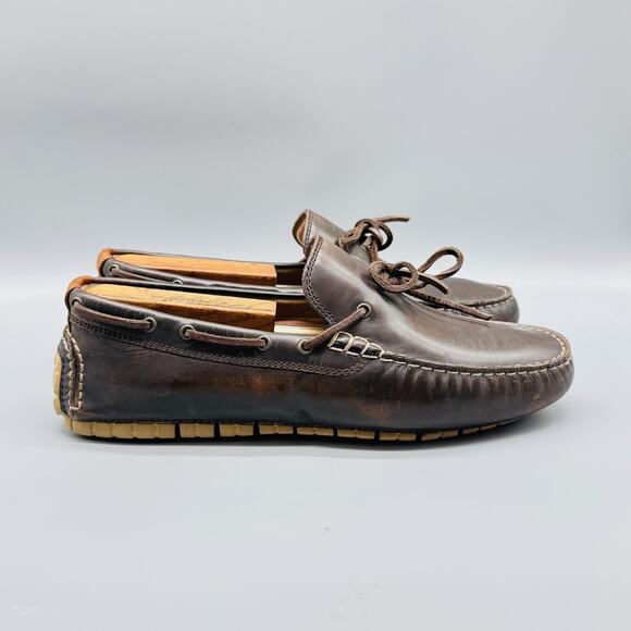 Cole Haan Shoes Mens 9 Brown Leather Loafers Driving Moc ZeroGrand Lace Up - Picture 1 of 12